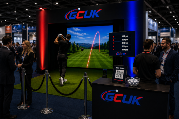 An example exhibition setup with the Golf Challenge UK golf simulator