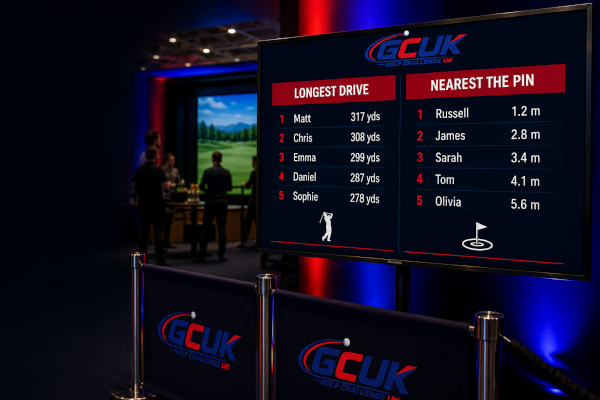 An example event live leaderboard, including longest drive & nearest the pin standings